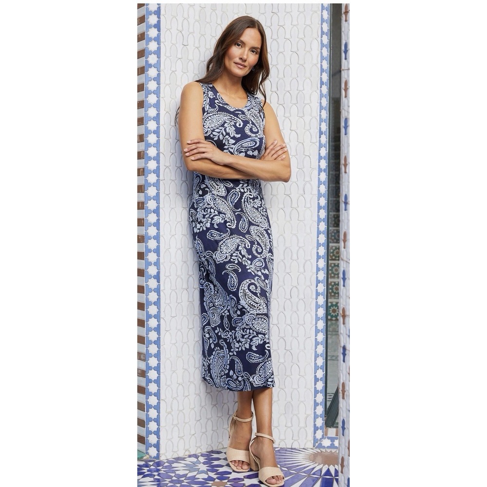 Karen Kane Petite XL Blue Paisley Sleeveless Lined Maxi Dress Jersey Knit